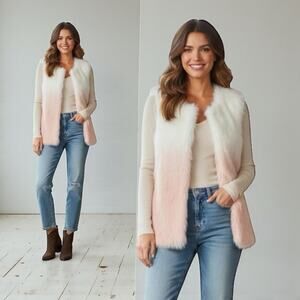 INC International Concepts Vest Women’s Size S/M Pink White Soft Faux-Fur Ombre